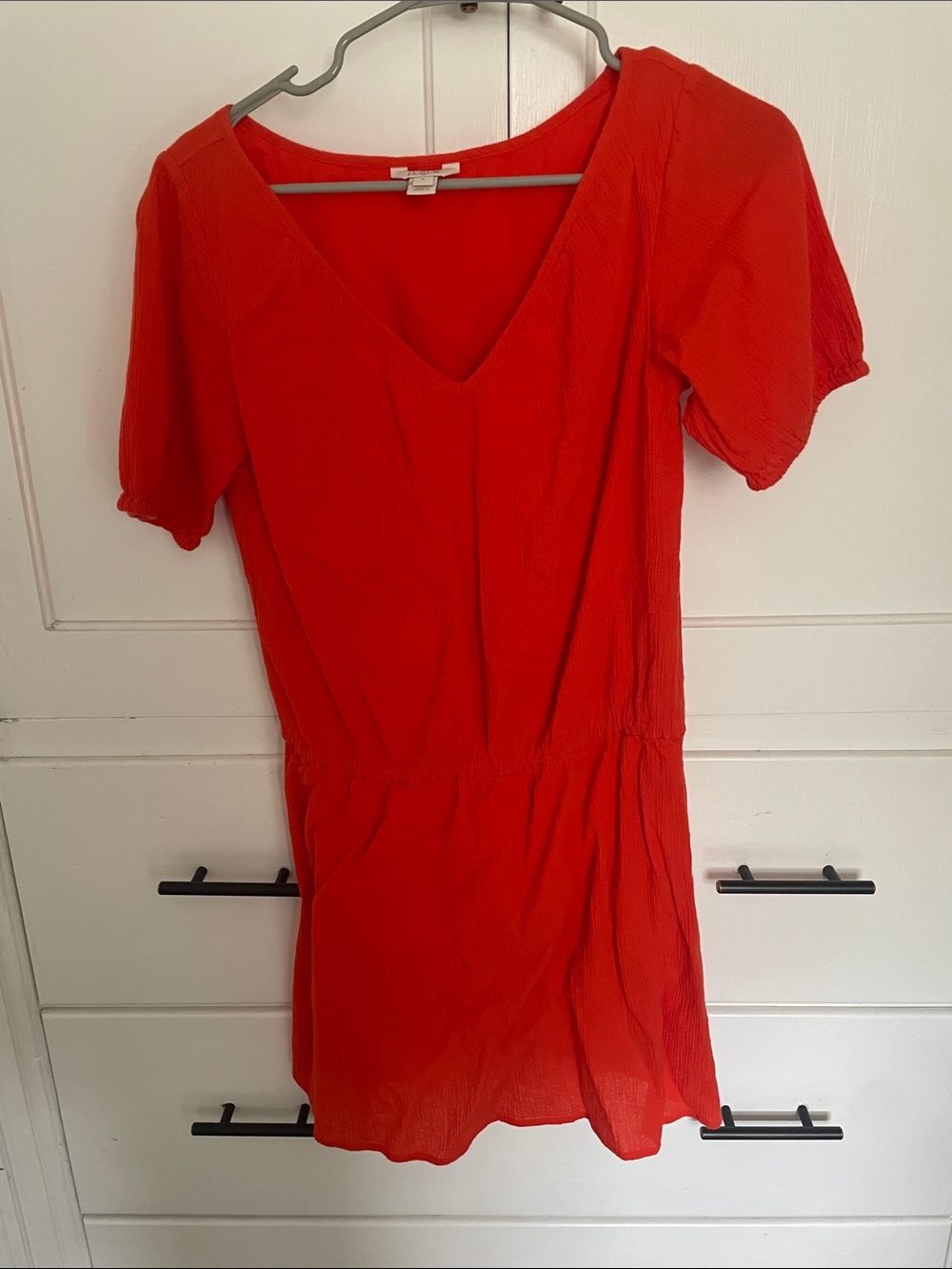 Orange V-Neck Short Sleeve Women’s Dress